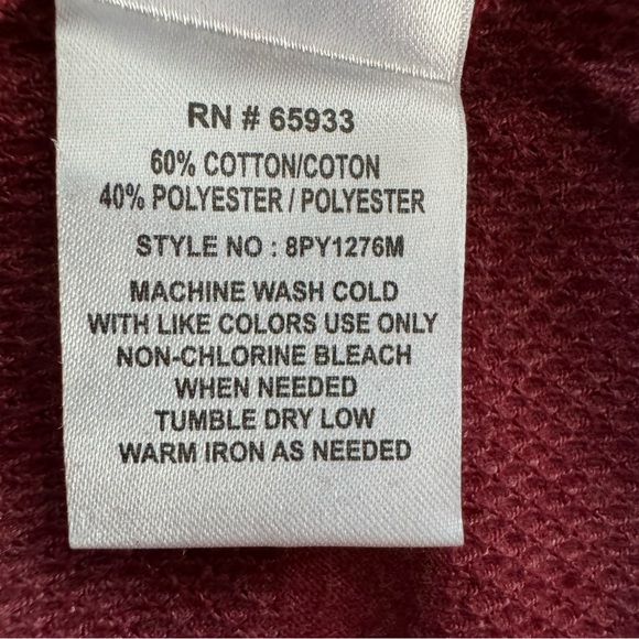 PX Clothing Men’s Long Sleeve Burgundy  Henley Tshirt Size XXL - Picture 5 of 7